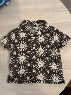 Old Navy Kids Brown and White Sun Pattern Linen Rayon Camp Shirt size 12-18 m